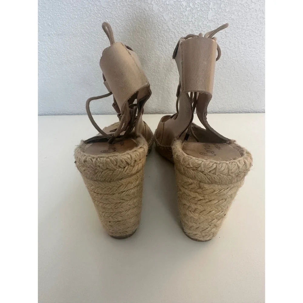 Carmen Women's Tan Leather Lace Up Gladiator Espadrille Wedges 39 Size 8.5